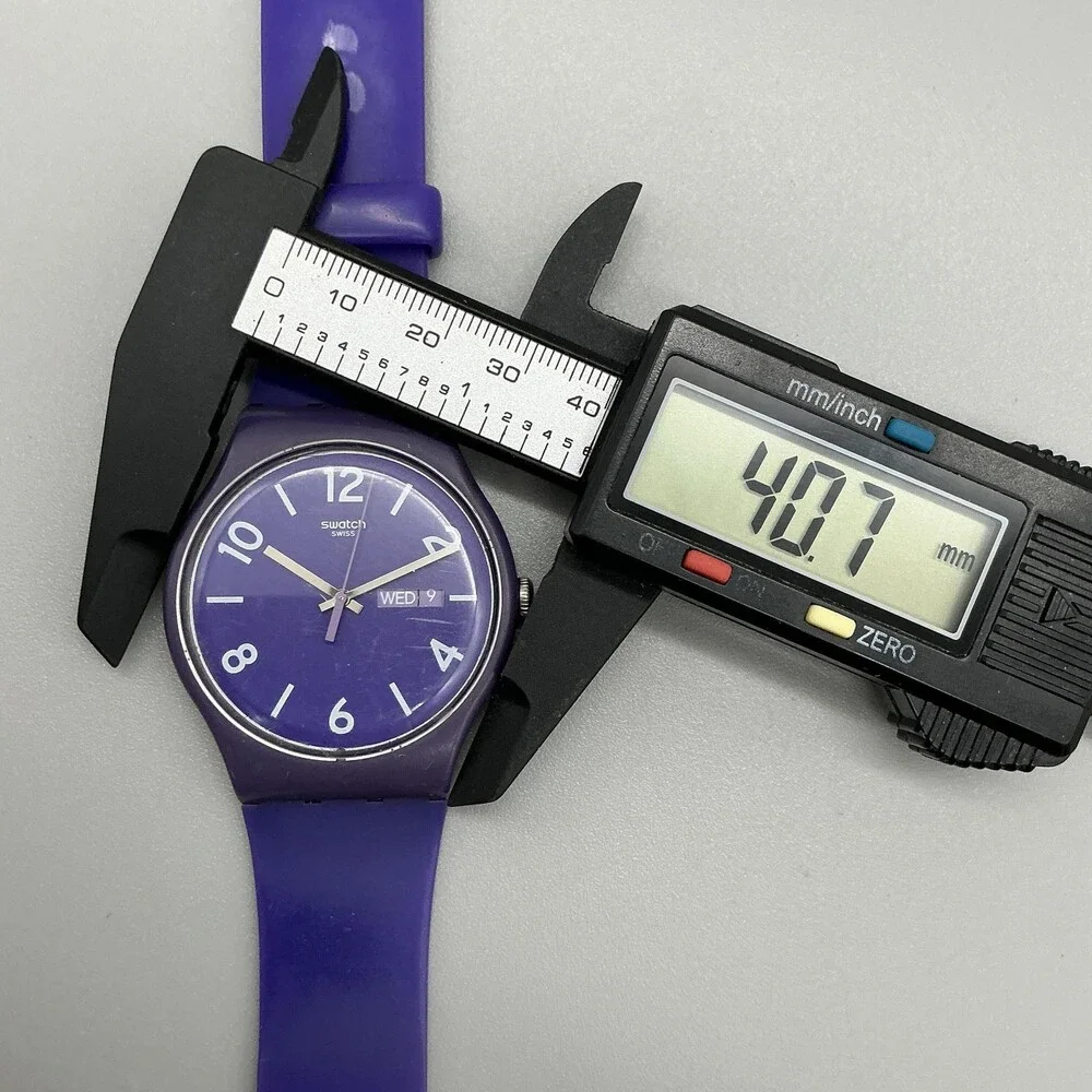 Swatch Backup Purple Mens Watch 41mm Purple Dial Day Date Swiss New Battery